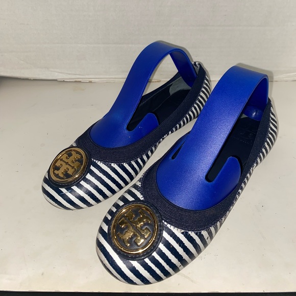Tory Burch Caroline 2 Ballet Flats Dark Blue/White Striped Sz 6M Women’s - Picture 3 of 14
